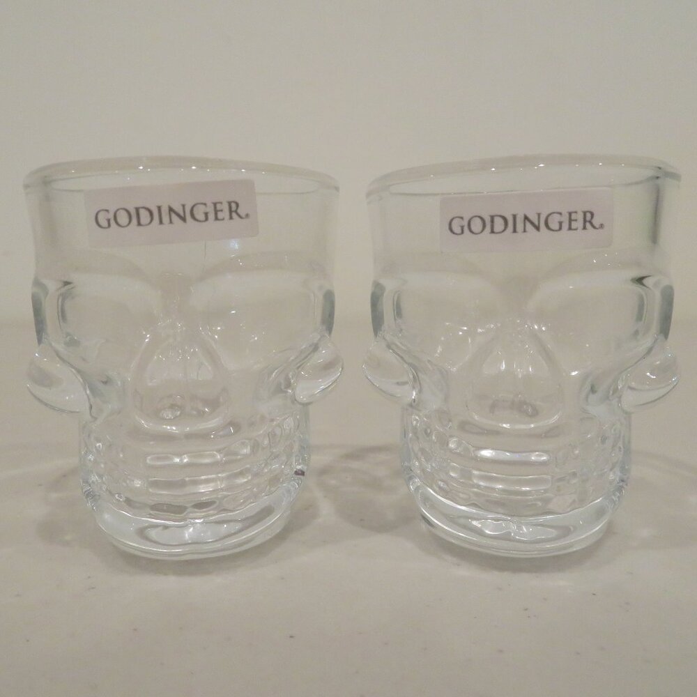 Godinger Skullary Skull Shot Glasses Set of 2 Clear Glass